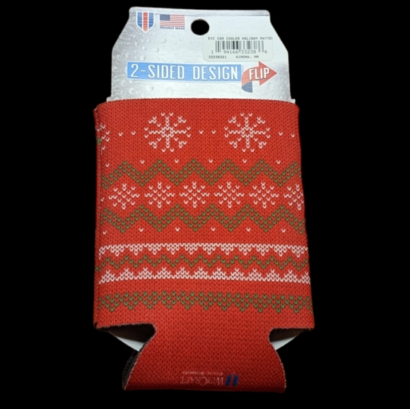 Happy Holidays 2 Sided Design Flip Can Cooler Koozie Set of 6 Red Green White - Picture 6 of 7